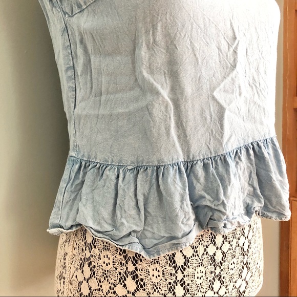 Style Envy Chambray Button Back Ruffle Top - Picture 2 of 5